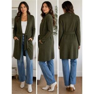 Guess Clarissa Cashmere Blend Long Cardigan XS Green Belted Side Pockets